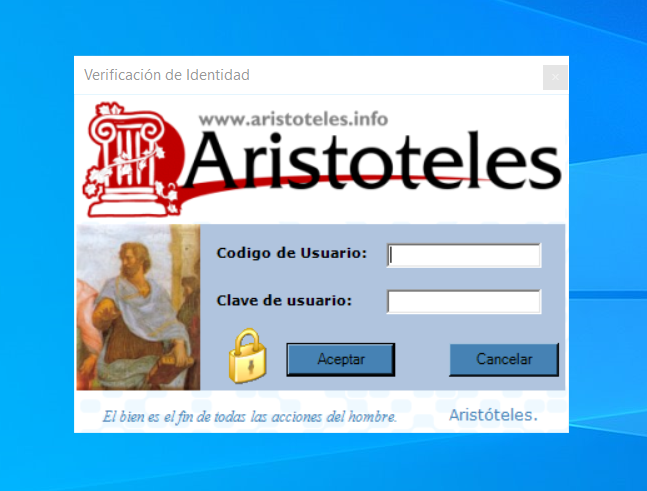 Pantalla histórica de verificación de identidad de Aristóteles